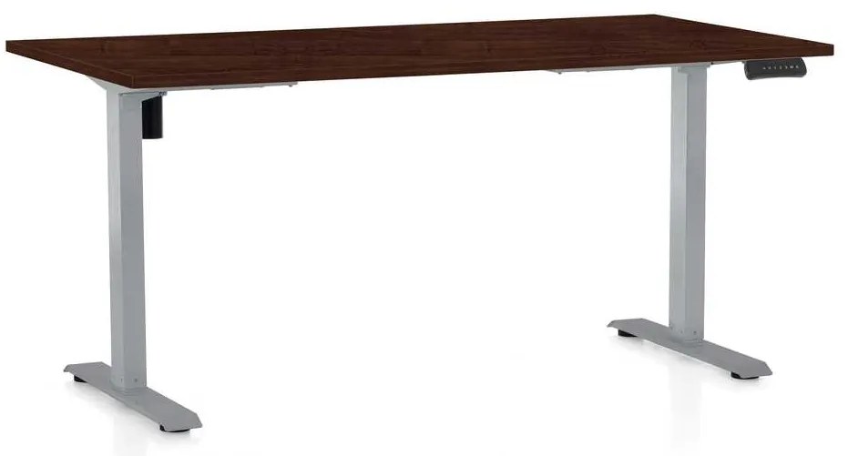 Výškovo nastaviteľný stôl OfficeTech B, 160 x 80 cm, sivá podnož, wenge