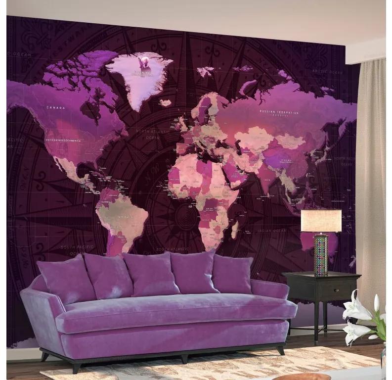 Artgeist Fototapeta - Purple World Map Veľkosť: 100x70, Verzia: Premium