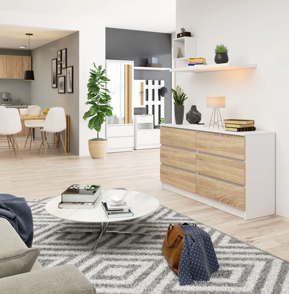 Komoda Rollo K 140 cm biela/dub sonoma