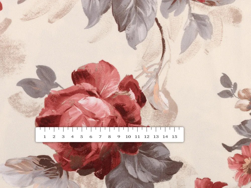 Biante Zamatový obdĺžnikový obrus Tamara TMR-017 Červené pivonky na pieskovom 80x120 cm