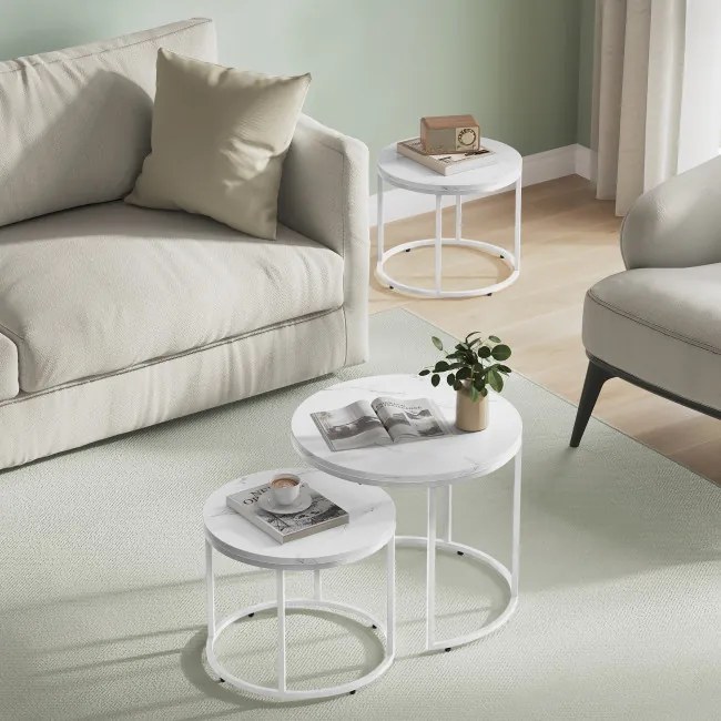 Sada 2 konferenčných stolíkov OSKAR mramor biele nohy