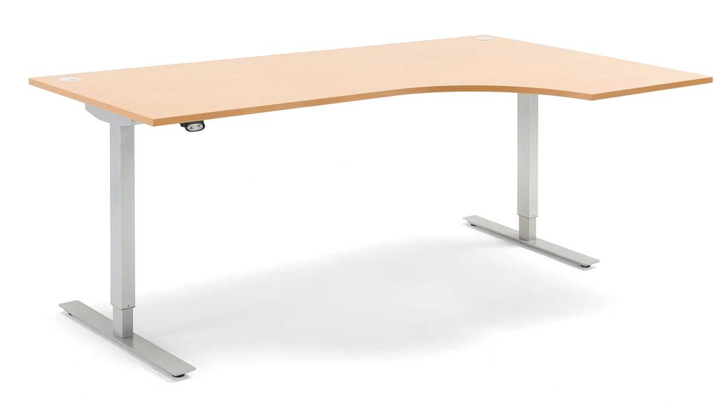 Výškovo nastaviteľný stôl Flexus, rohový, 2000x1200 mm, buk