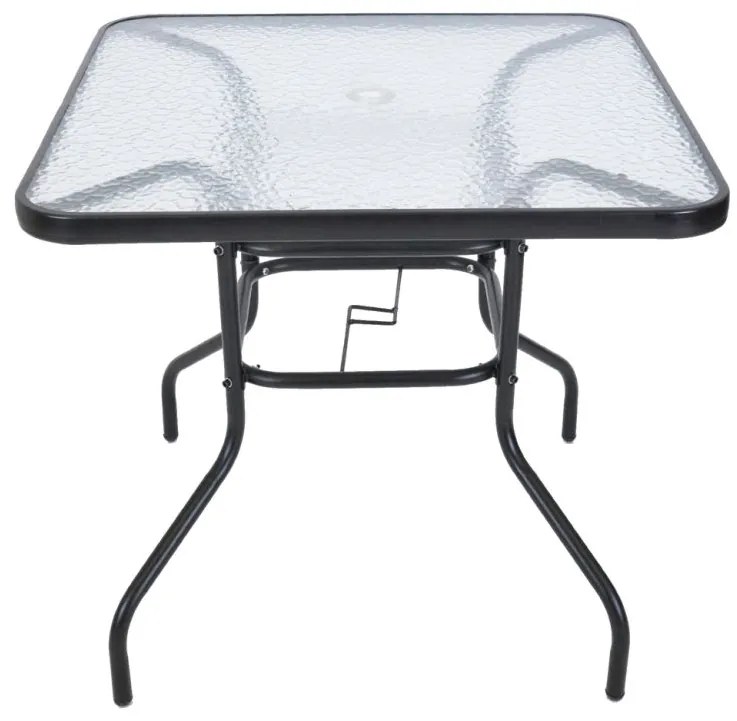 Záhradný stôl ZWMT, 80 x 80 cm, kov so sklenenou doskou
