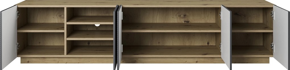 TV stolík Asha 200 cm na sokli - artisan / rivier stone mat