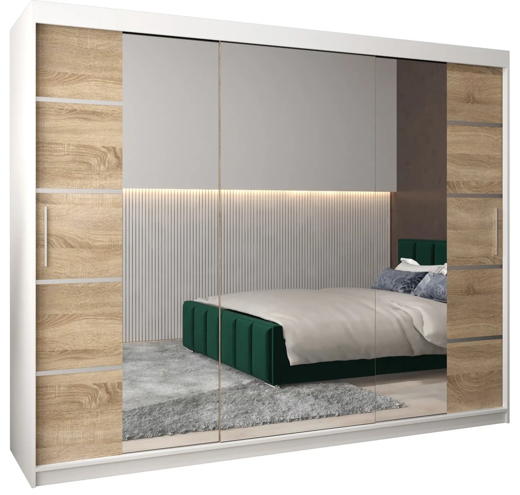 Šatníková skriňa 250 cm Verika 4 250 (biela + dub sonoma). Akcia -10%. Vlastná spoľahlivá doprava až k Vám domov. 1064320