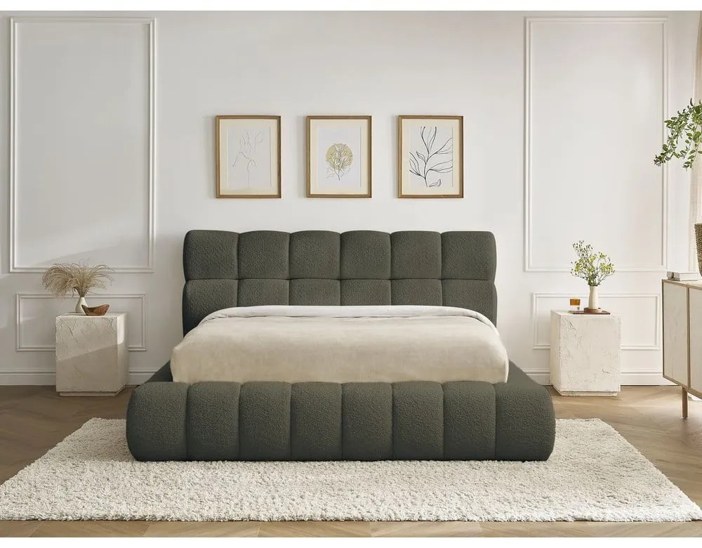 Zelená čalúnená dvojlôžková posteľ s úložným priestorom s roštom 160x200 cm Mont Blanc – Bobochic Paris