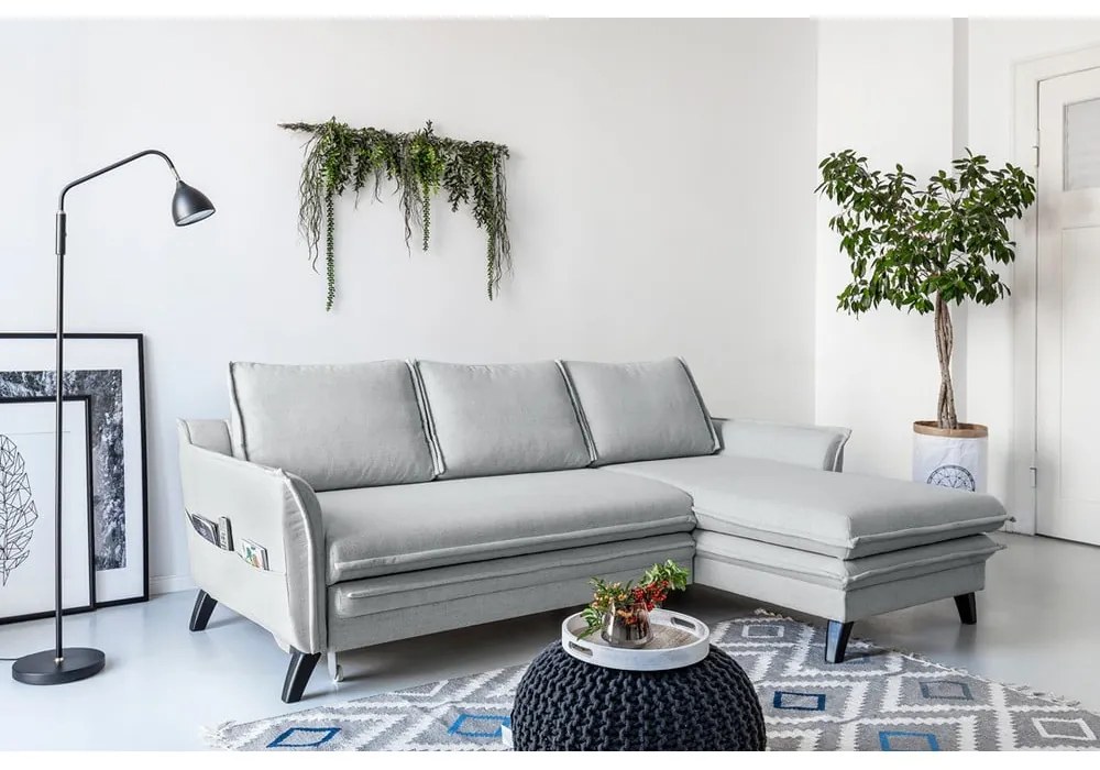 Svetlosivá rozkladacia rohová pohovka Miuform Charming Charlie, pravý roh