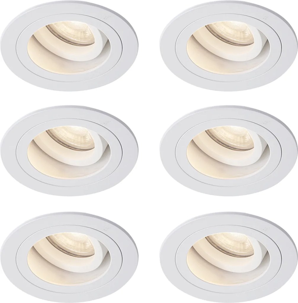 Sada 6 moderných zapustených bodových svetiel biela otočná a naklápacia IP44 - Chuck