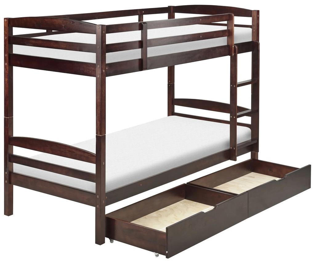 Poschodová posteľ s úložným priestorom 90 x 200 cm tmavé drevo REGAT Beliani