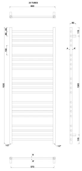 Sapho - Kúpeľňový radiátor METRO 497W/230V 60x153 cm lesklý chróm