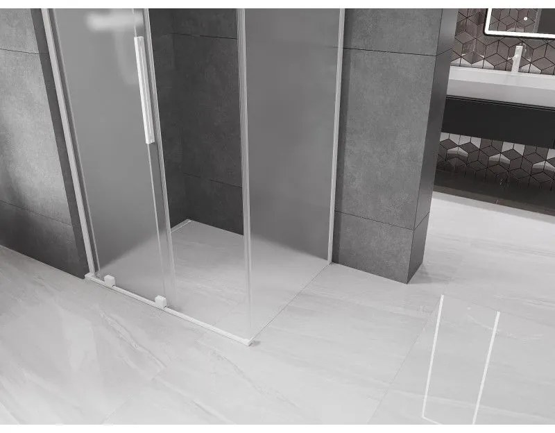 Mexen Velar L, sprchový kút s posuvnými dverami 100 x 90 cm, 8mm sklo námraza, biela matná, 871-100-090-33-20