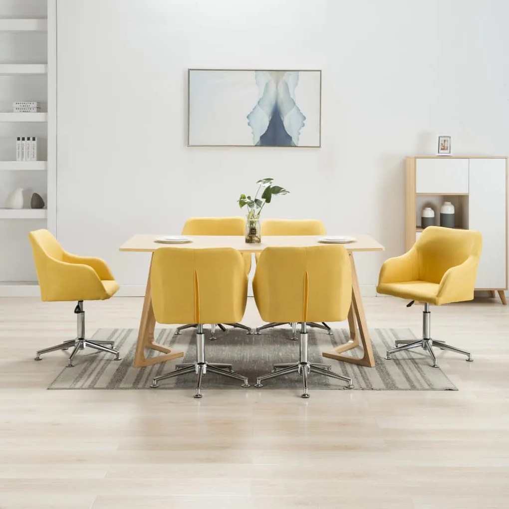 vidaXL Otočné jedálenské stoličky 6 ks, žlté, látka