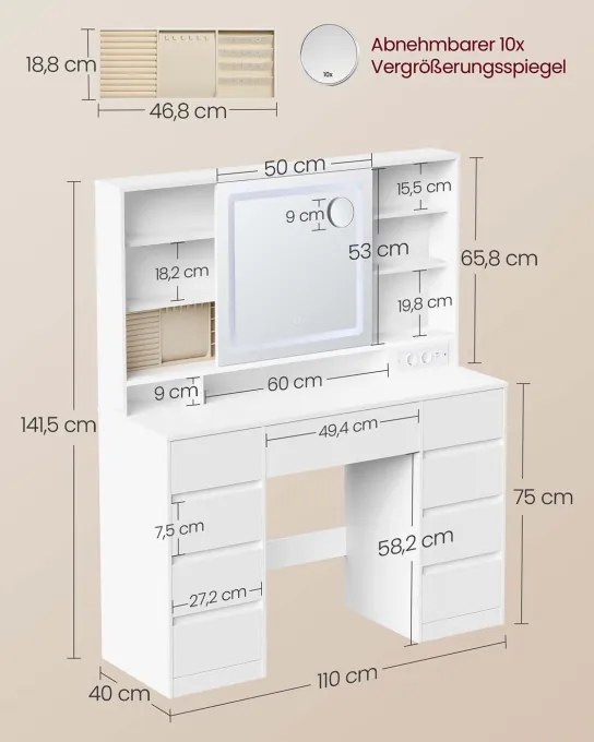Toaletný stolík s LED zrkadlom RDT137W01