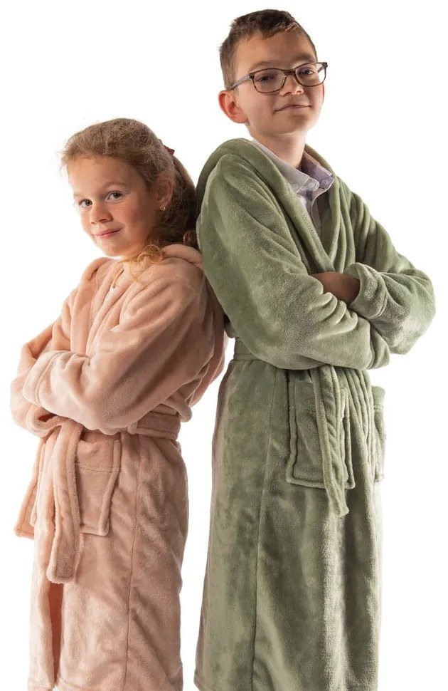 Zelený detský župan z mikroplyšu veľkosť 134-140 Delux – Tiseco Home Studio