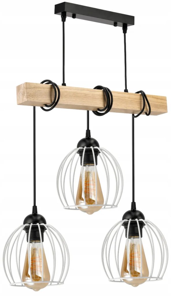 BERGE Závesné stropné svietidlo LED drevený trám 3xE27 Luster Wire ball