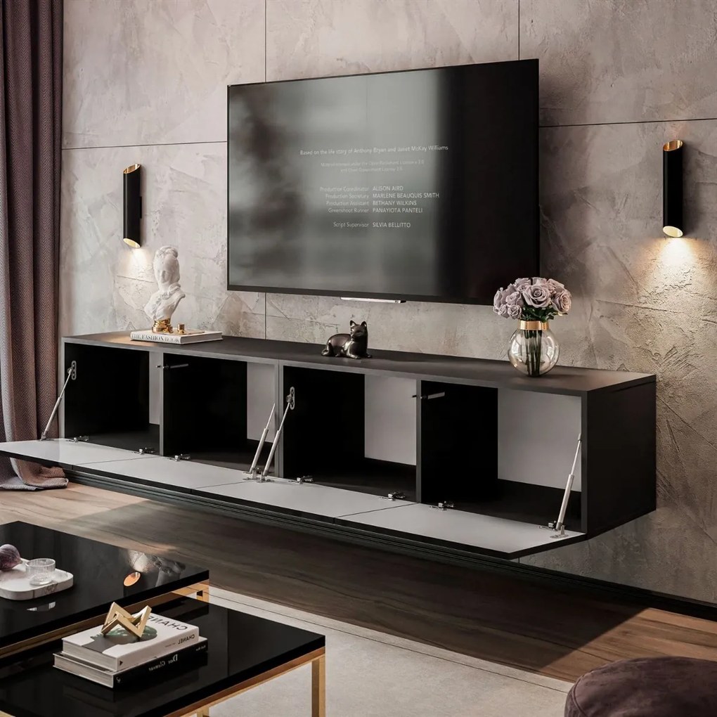 ZÁVESNÝ TV STOLÍK ELEGANTE 200 ČIERNÝ LESK