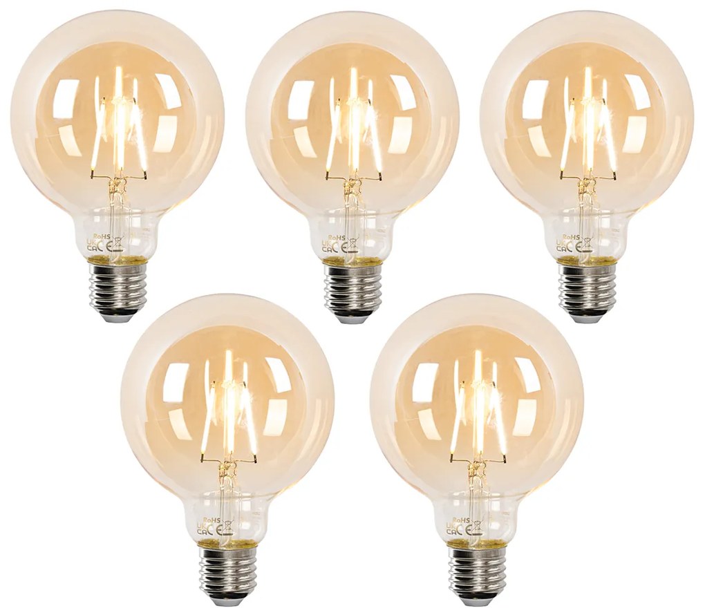 Sada 5 inteligentných LED žiaroviek E27 G95 zlatá 4,9 W 470 lm 1800-4000 K