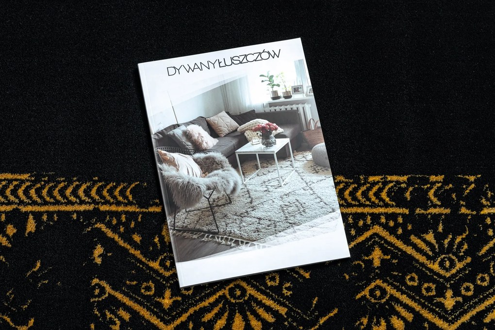 Koberec GLOSS moderný 408C 86 vzor rámu, glamour, art deco čierno / zlatý