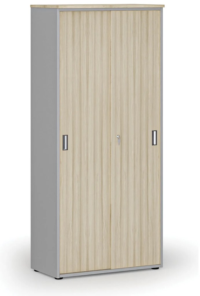 Skriňa so zasúvacími dverami PRIMO GRAY, 800 x 420 x 1781 mm, sivá/dub prírodný
