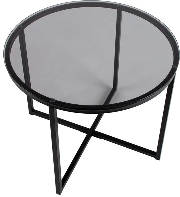 Konferenčný stolík EBYGAL Ø55 cm  dymové sklo, podnož čierna