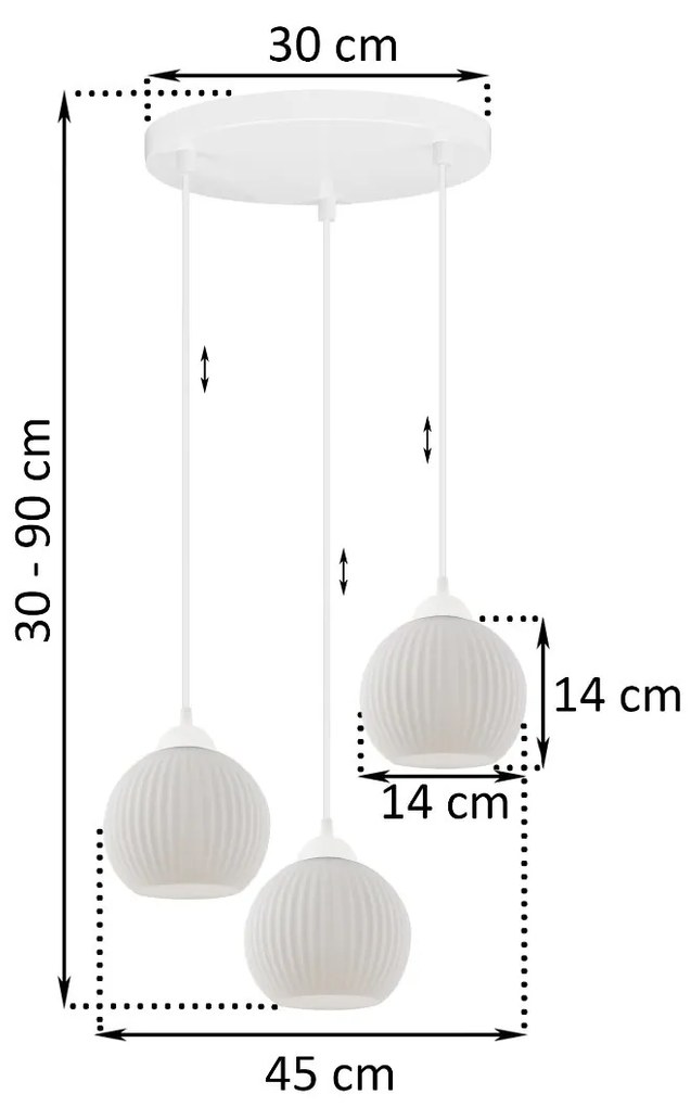Závesné svietidlo Riffle Round, 3x biele sklenené tienidlo, w, o