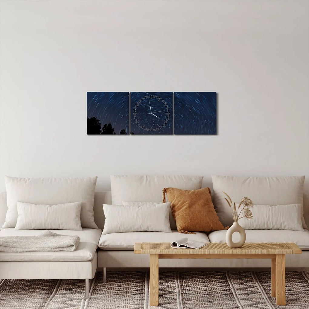 Obraz nočnej oblohy (s hodinami) (90x30 cm)