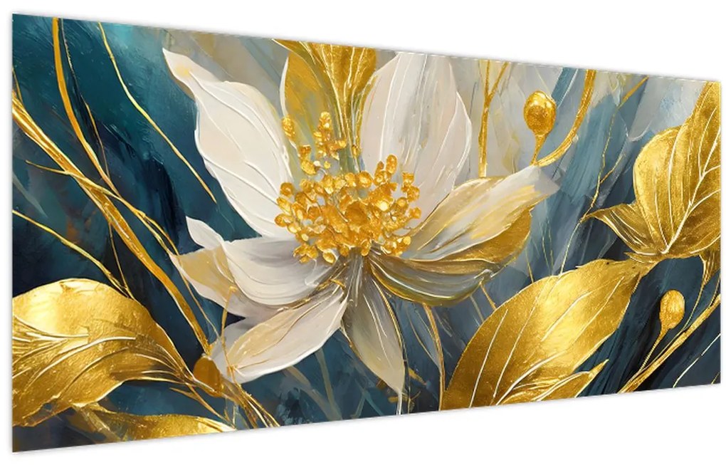 Obraz - Maľba zlatých kvetov (120x50 cm)