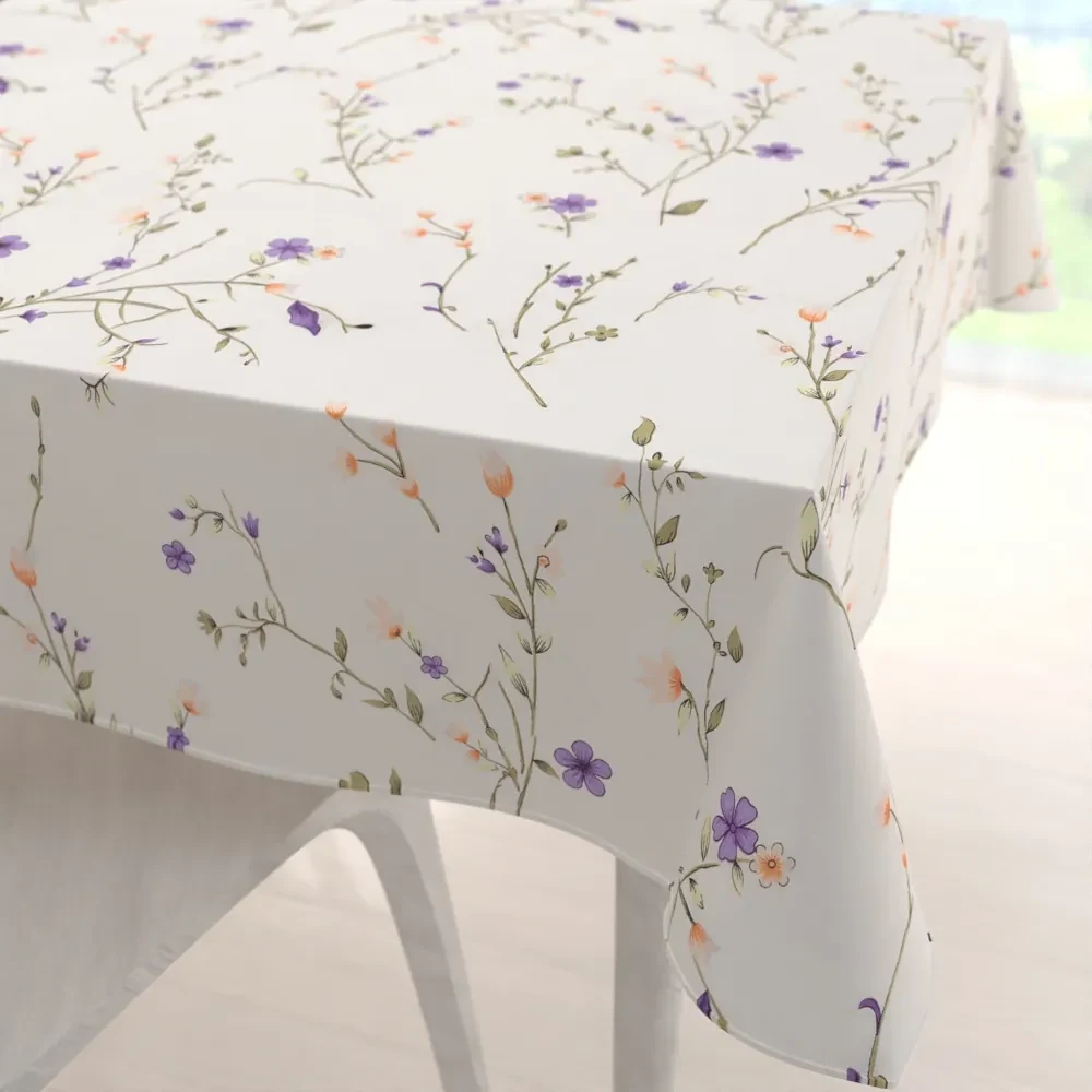 Biante Bavlnený štvorcový obrus Sandra SA-382 Fialové lúčne kvietky na krémovom 90x90 cm