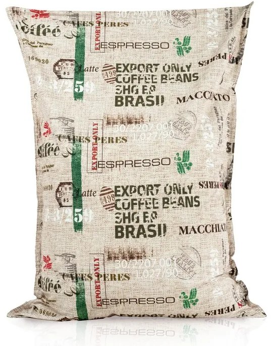 Sedací vak Coffee – veľký pohodlný vankúš s kávovým motívom vhodný aj do kaviarní Veľkosť: XXL