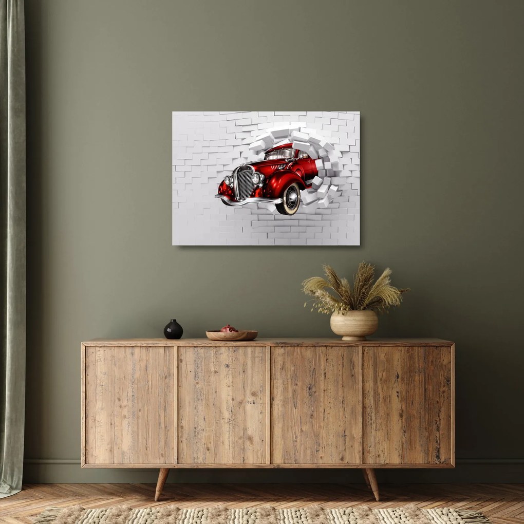 Sklenený obraz - Červené auto (70x50 cm)