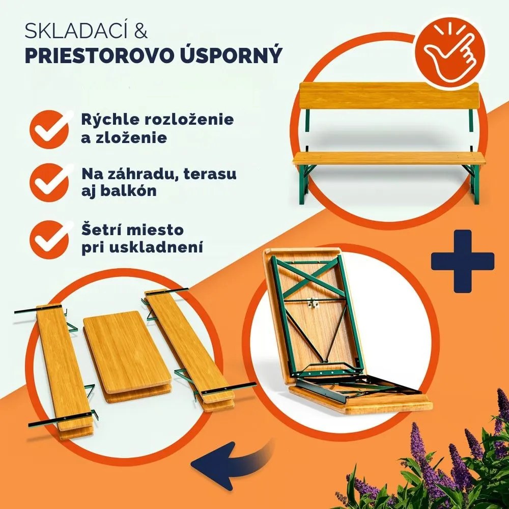 Pivný set PRAKTIK s operadlami, 170cm, hnedá Jurhan