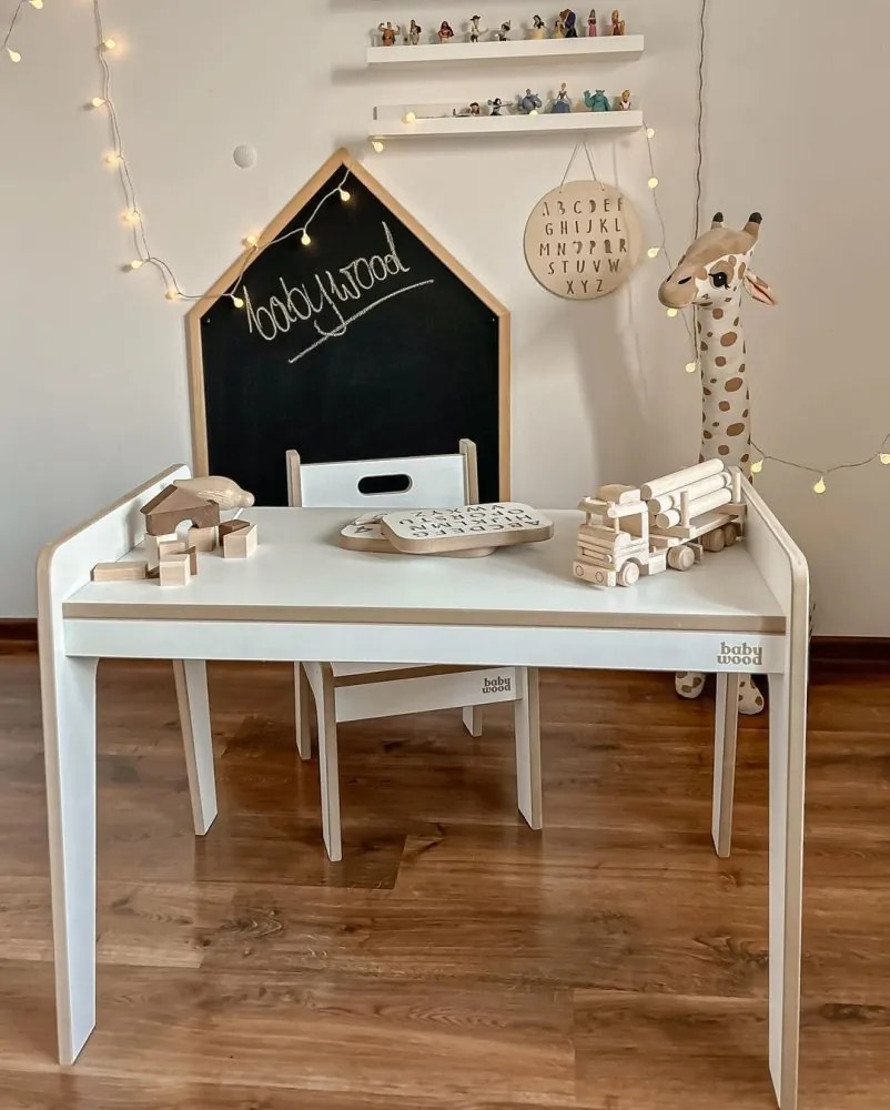 Stôl + stolička pre deti šedá S/M Biela