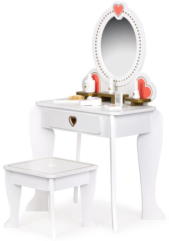 ECOTOYS Detský veľký drevený toaletný stolík so zrkadlom pre dievčatá