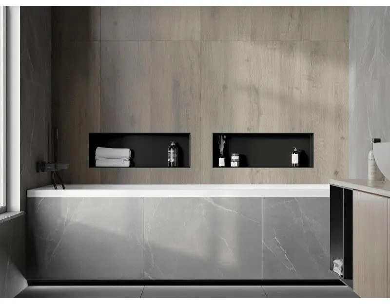 Mexen X-Wall-NR, polička na zapustenie pod obklad bez goliera 60 x 20 cm, čierna matná, 1971602010