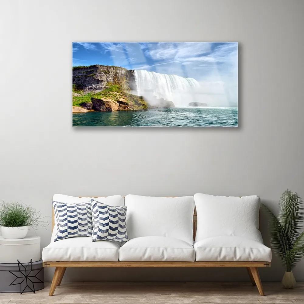Skleneny obraz Vodopád more príroda 120x60 cm