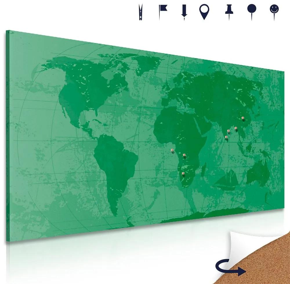 Obraz na korku historická mapa sveta v zelenom prevedení