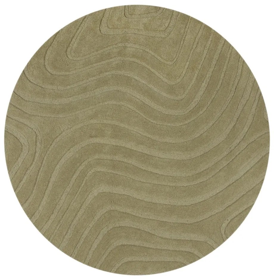 Kaki ručne tkaný vlnený okrúhly koberec ø 160 cm Mesmerise Sage – Flair Rugs