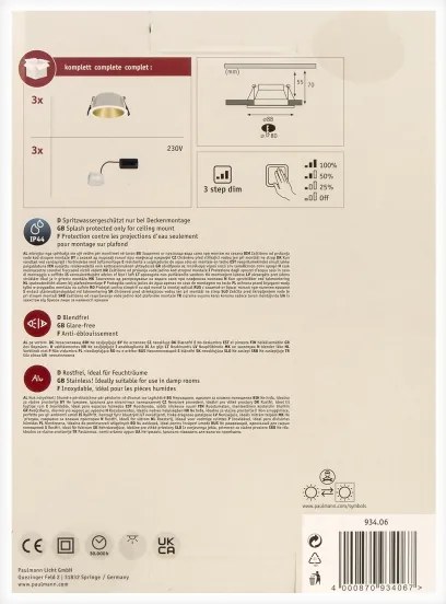 Paulmann 93406 - SADA 3xLED/6,5W IP44 Stmievateľné kúpeľňové svietidlo COLE 230V