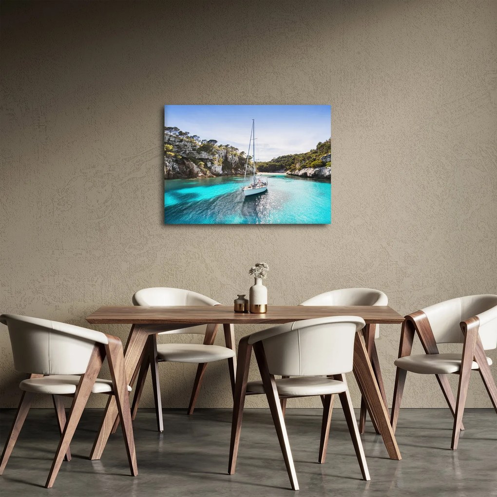 Obraz - Pláž s plachetnicou (70x50 cm)