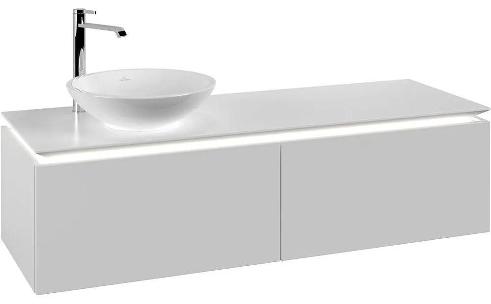 VILLEROY &amp; BOCH Legato závesná skrinka pod umývadlo na dosku (umývadlo vľavo), 2 zásuvky, s LED osvetlením, 1400 x 500 x 380 mm, White Matt, B587L0MS