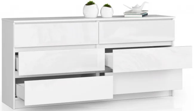 Komoda K160 6SZ CLP biela, lesk