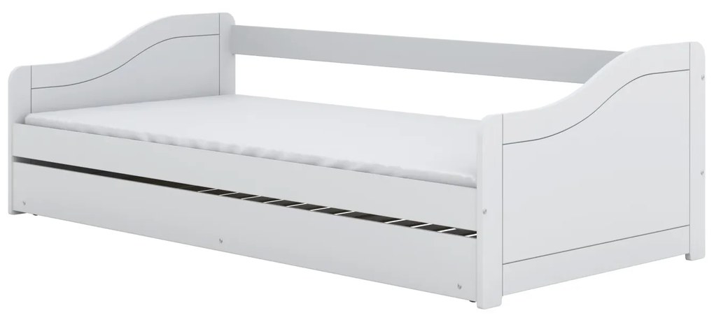 Detská posteľ Blanka 200x90 cm s matracom a výsuvnou prístelkou biela