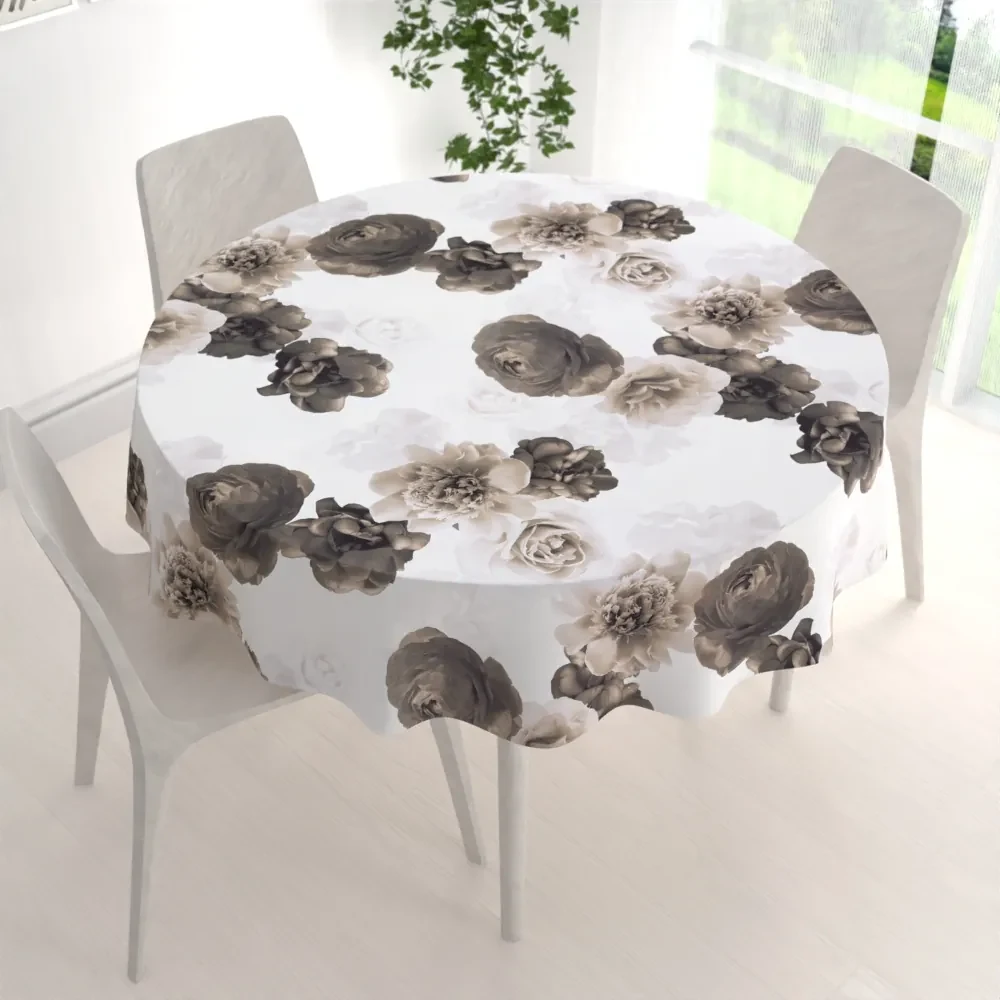 Biante Dekoračný okrúhly obrus PM-016 Veľké hnedé kvety Ø 120 cm