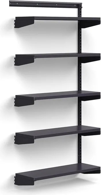 Nástenný regál RELY, prídavná sekcia, oceľové police, 1800x900x300 mm, antracit