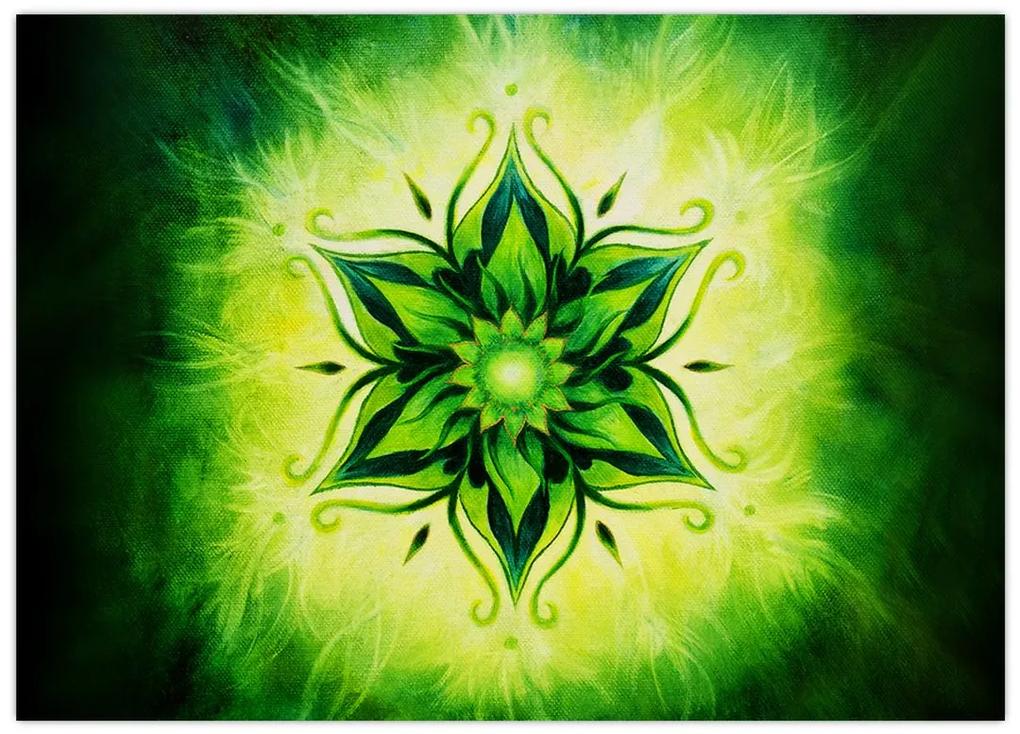 Sklenený obraz - Kvetinová mandala v zelenom pozadí (70x50 cm)