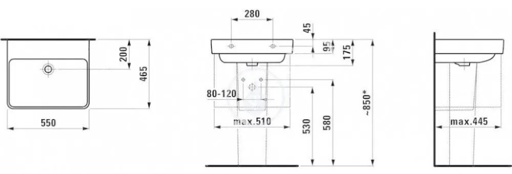 LAUFEN Pro S Umývadlo, 550 mm x 465 mm, bez otvoru na batériu, s LCC, biela H8109624001091