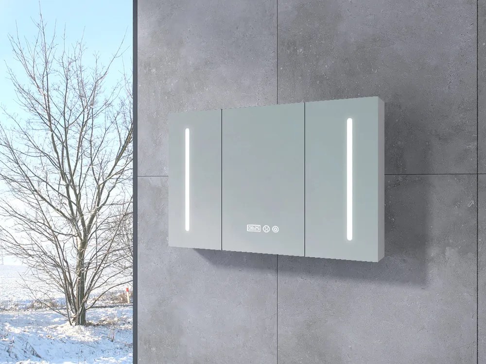 Vicenza White Trojdverová skriňa so zrkadlom, LED 100 cm