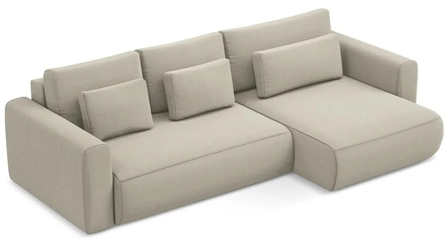 Béžová zamatová rozkladacia/s úložným priestorom rohová pohovka (pravý roh/s leňoškou) Kapua – Makamii