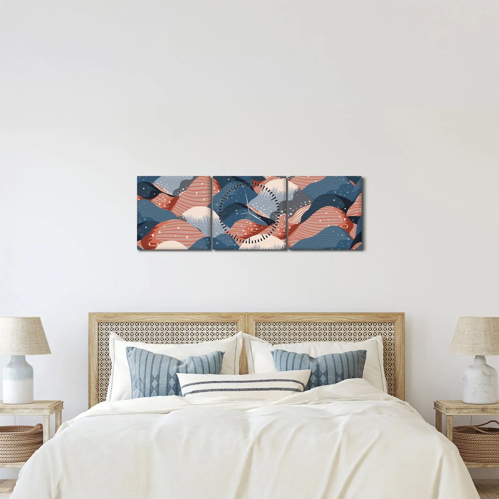 Obraz - Japonské vlny (s hodinami) (90x30 cm)