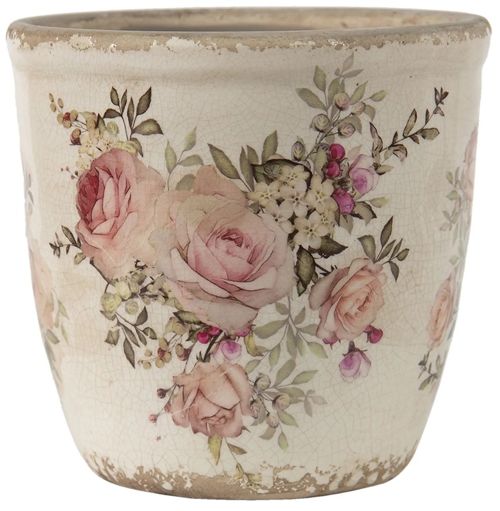 Keramický obal na kvetináč s ružami Rosien S - Ø11*10 cm